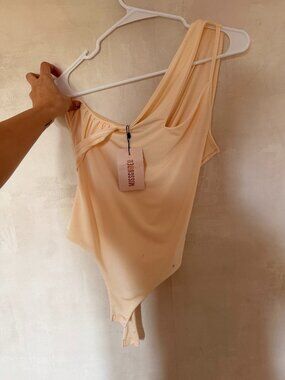 Missguided One Shoulder Asymmetrical Bodysuit Cutout US 8